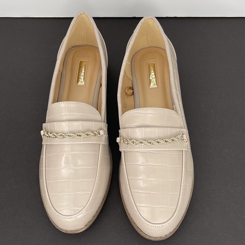 Primark Tan Loafers with Gold Accent Size:10